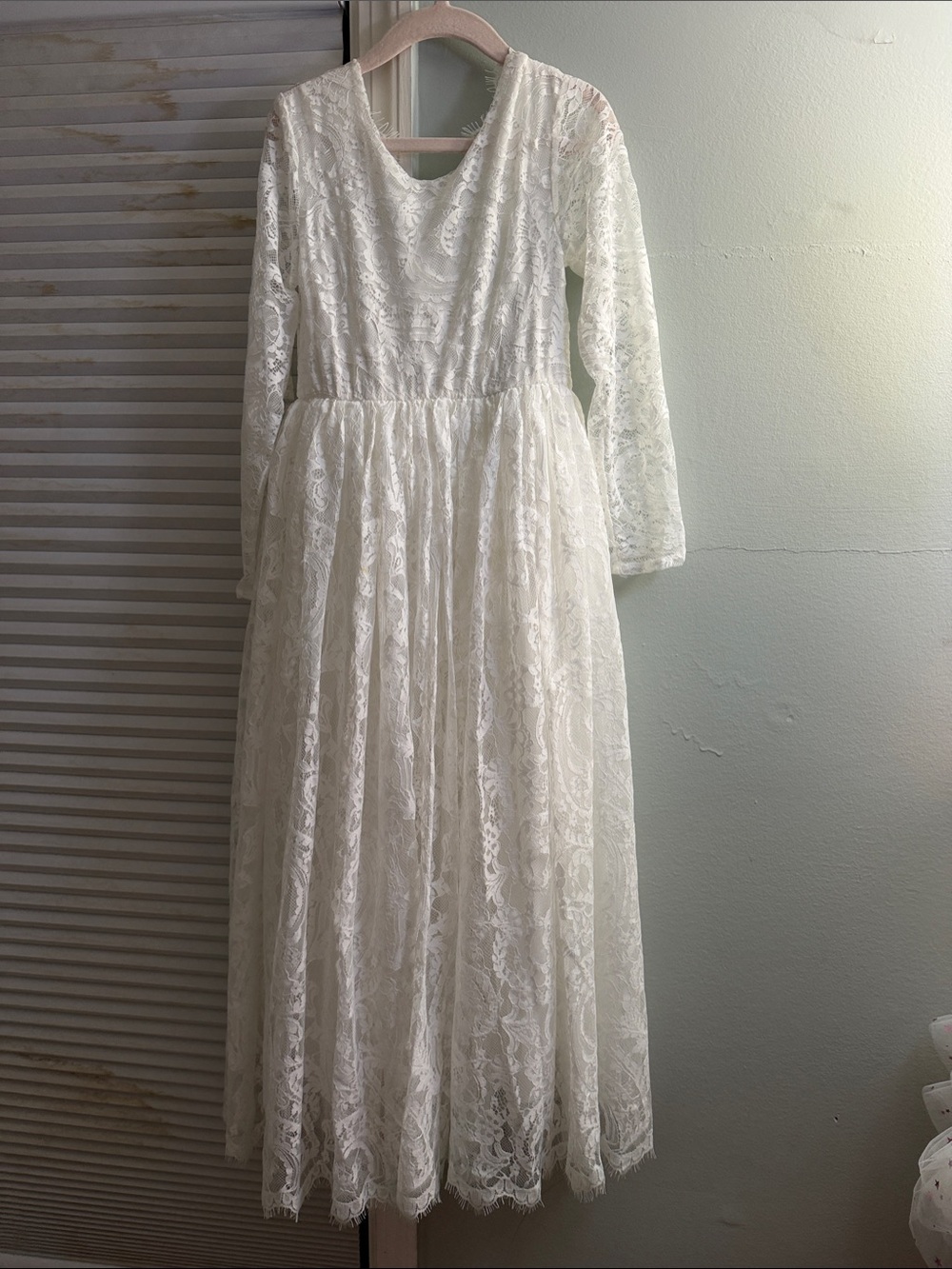 White Lace Long Sleeve Midi Dress